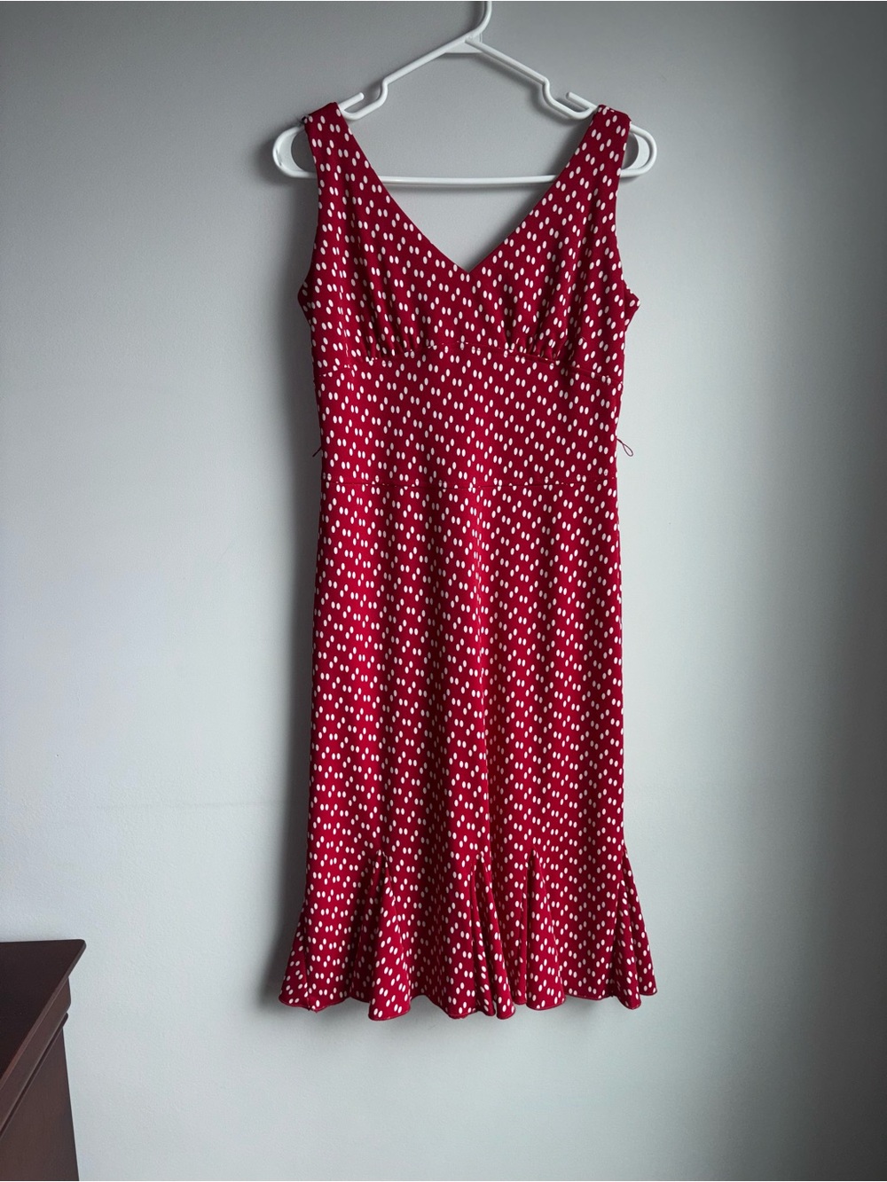 Red Polka Dot V-Neck Midi Dress